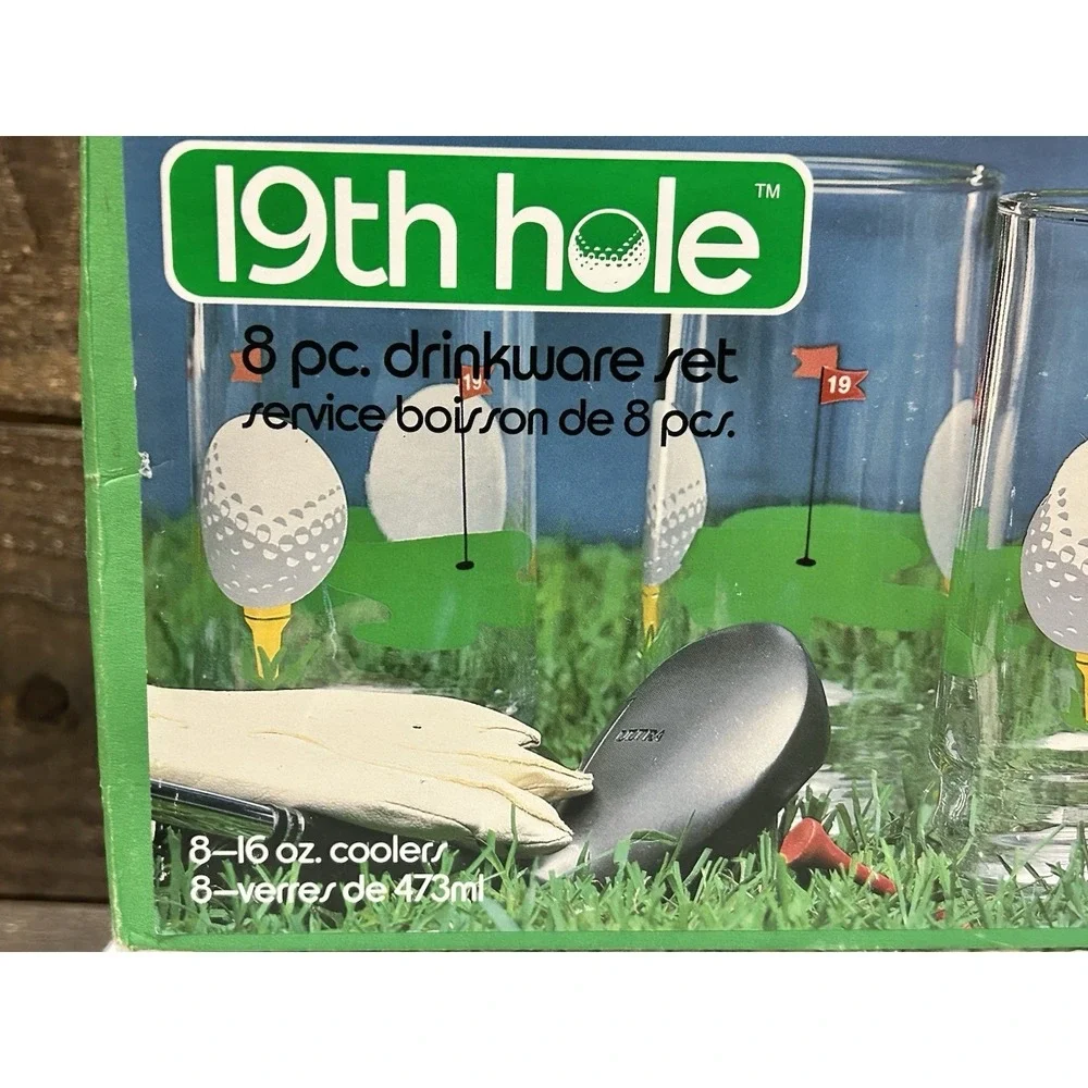 VTG 70s Golf‎ Golfer Drinking Glasses Modern Hole In One Sports 19th Hole